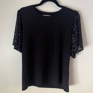 Michael Kors Black Blouse with Sequin accents Size Lg NWT